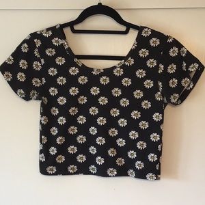 Fifth Sun black crop top with daisy print